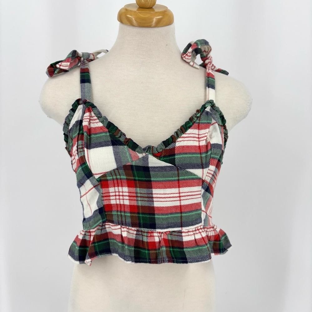 aerie NWOT Plaid Flannel Ruffled Tie Strap Sleeveless Pyjama Top, Medium